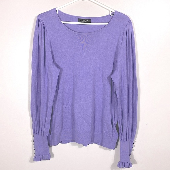 Ralph Lauren Black Label Purple Puff Sleeve Sweater with Ruffle Cuff Large - Picture 2 of 12